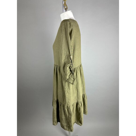 Bella Umbra M Taupe Linen Dress Italy Prairie Modest Cottagecore Lagenlook Boho - Picture 5 of 8